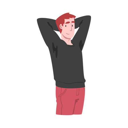 Male of European Appearance in Sweater Standing and Smiling Vector Illustrationのイラスト素材