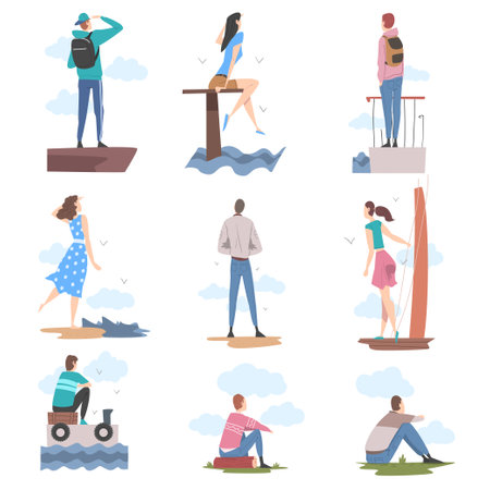 People Characters Looking Ahead as into Bright Future Vector Illustration Setのイラスト素材