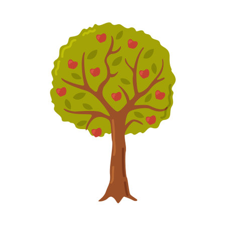 Garden Fruit Tree with Red Apples Cartoon Style Vector Illustrationのイラスト素材