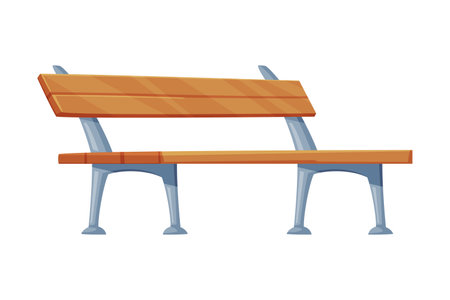 Wooden Bench as Long Seat in Public Area Vector Illustrationのイラスト素材