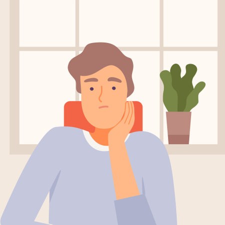 Young Man Communicating Online from Home, Video Call, Online Meeting, Chatting by Internet during Quarantine or Isolation Concept Vector Illustration.のイラスト素材