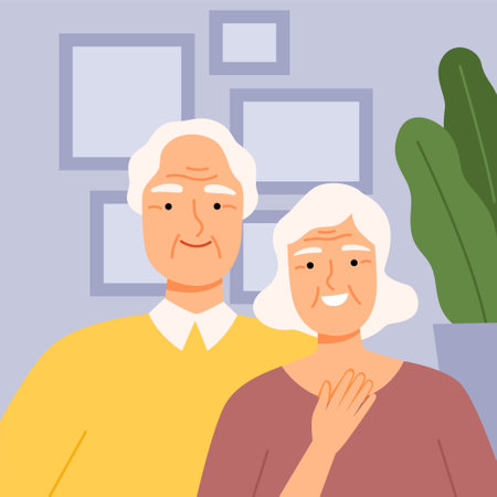 Elderly Couple Communicating Online from Home, Video Call, People Chatting with Friends or Relatives by Internet, Quarantine, Isolation Concept Vector Illustrationのイラスト素材