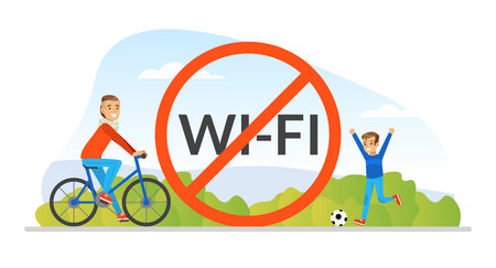 People Disconnecting and Having Good Time While Walking in the Park, Digital Detox Concept Cartoon Vector Illustrationのイラスト素材