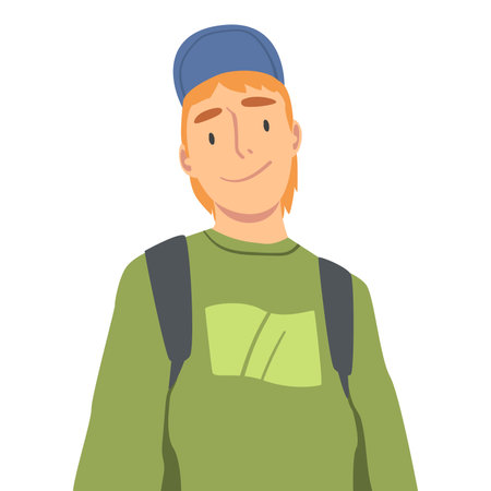 Smiling Man in Baseball Cap Looking at Camera from Above Vector Illustrationのイラスト素材