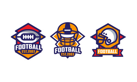 Collection of Football Labels Set, Sport Game Championship Tournament Badges Cartoon Style Vector Illustrationのイラスト素材