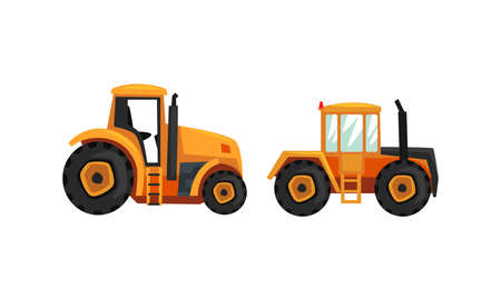 Tractors Agricultural Machinery Set Flat Vector Illustrationのイラスト素材