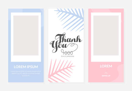 Thank You 1000 Followers Card, Congratulating Networking Background in Pastel Colors Cartoon Vector Illustration