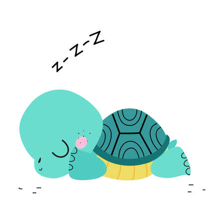 Cute Turtle with Shell and Short Feet Sleeping Vector Illustrationのイラスト素材