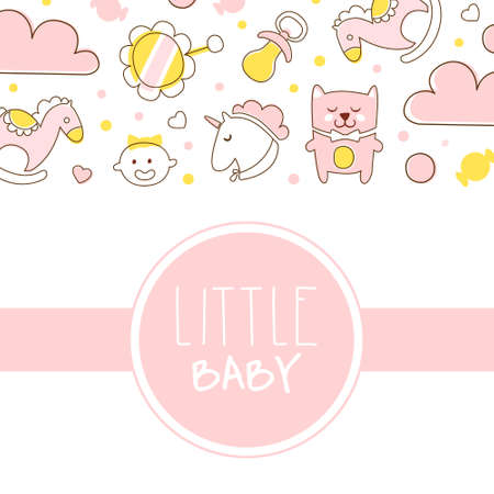 Little Baby Banner, Kids Store, Baby Shower Banner, Flyer, Brochure, Book Cover, Poster, Iinvitation, Templates Design in Pastel Colors Cartoon Vector Illustrationのイラスト素材