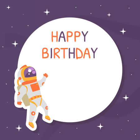 Happy Birthday Card Template, Space Party in Cosmic Style Celebration, Invitation or Greeting Card, Poster, Flyer Cartoon Vector Illustrationのイラスト素材