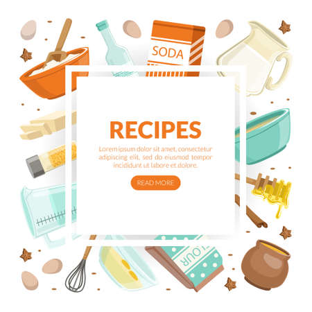 Recipes Landing Page Template, Culinary School, Class, Cooking Recipe, Homemade Food Cartoon Vector Illustrationのイラスト素材