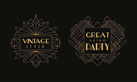 Vintage Style Great Party Cards Collection, Luxury Art Deco Invitation, Poster, Banner, Flyer Vector Illustrationのイラスト素材