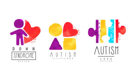 Autism and Down Syndrome Bright   Design Templates Set, Awareness Concept, Kids Center, Charitable...