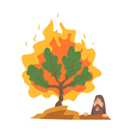 Burning Bush not Consuming by Flames as Narrative from Bible Vector Illustrationのイラスト素材