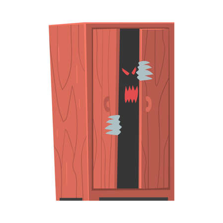 Spooky Monster or Ghost as Grotesque Creature with Terrifying Appearance Sitting in Wardrobe Vector Illustrationのイラスト素材