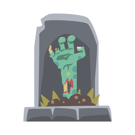 Spooky Zombie Bony Hand Peeped out from Tomb Vector Illustrationのイラスト素材