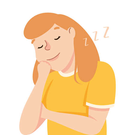 Young Woman Slumbering or Drowsing with Hand Reclined Upon His Head Vector Illustrationのイラスト素材