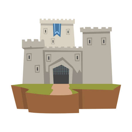 Stone Castle or Fortress as Ancient Architecture from Middle Ages Vector Illustrationのイラスト素材
