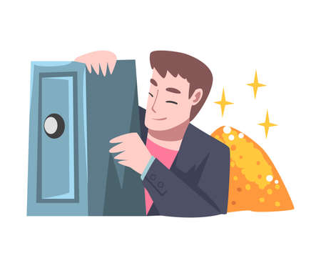 Affluent and Rich Man Near Safe Deposit Having Abundance of Financial Assets Vector Illustrationのイラスト素材