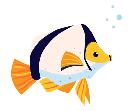 Fish with Side Fins as Sea Animal Floating Underwater Vector Illustrationのイラスト素材