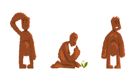 Cute Bigfoot Set, Funny Mythical Creature Cartoon Character Vector Illustrationのイラスト素材
