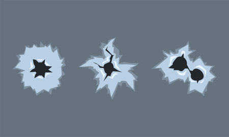 Bullet Holes from Gun Shot in Metal Surface Vector Setのイラスト素材