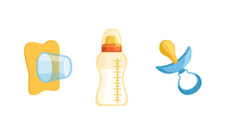 Breastfeeding Items with Milk Bottle and Soother or Dummy Vector Set