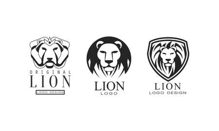 Lion Logo or Logotype Design as Graphic Mark and Emblem Vector Setのイラスト素材