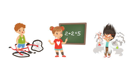 Frustrated Kids Experiencing Their Failures and Mistakes Vector Setのイラスト素材