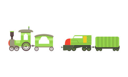 Toy Colorful Train or Locomotive as Rail Transport Vehicle with Wagon Vector Setのイラスト素材