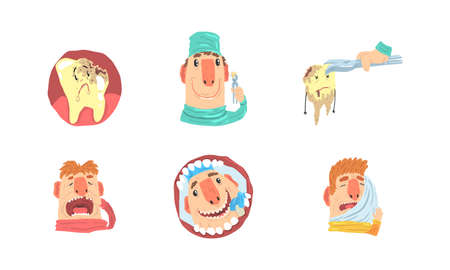 Dentist Taking Care of Teeth Set, Doctor Treating Patient with Carious Teeth, Stomatology, Dentistry...