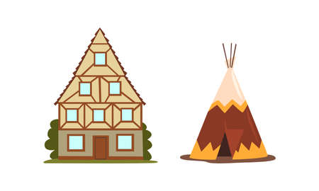 Different House or Dwelling from Around the World Vector Setのイラスト素材
