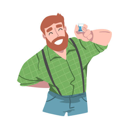 Happy Smiling Bearded Man Making Celebratory Toast Cartoon Vector Illustrationのイラスト素材