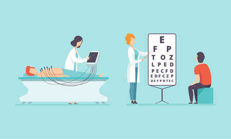 Medical Physical Health Checkup with Doctor Therapist Examinig Patient Vector Setのイラスト素材
