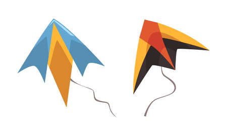 Colorful Kite as Tethered Craft with Wing Surfaces and Tail Vector Setのイラスト素材