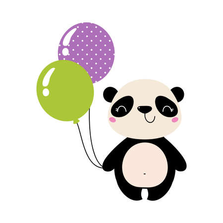 Happy Birthday Concept, Adorable Baby Animal Holding Inflatable Balloons, Baby Shower Celebration Element Cartoon Vector Illustrationのイラスト素材