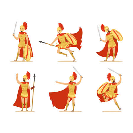 Gladiator or Swordsman as Roman Armed Combatant Vector Setのイラスト素材