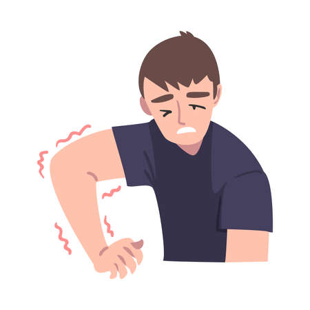 Man Having Convulsions of the Extremities, Symptom of Heart Stroke Cartoon Vector Illustrationのイラスト素材