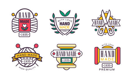 Handmade Needlework Craft Badges and Workshop Emblem Vector Setのイラスト素材