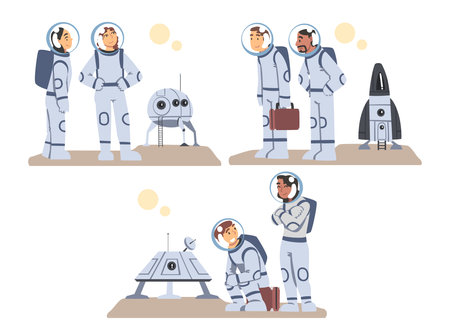 Space Tourists Traveling to Another Planet Setのイラスト素材