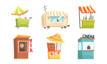 Street Booth and Stalls for Selling and Marketing Vector Setのイラスト素材
