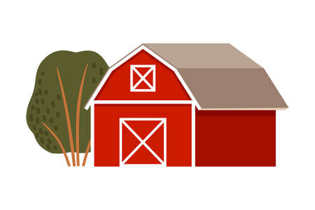 Timbered Red Barn or Granary for Crop Storage Vector Illustrationのイラスト素材