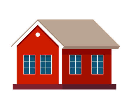 Red Country House Exterior as Rural Landscape Element Vector Illustrationのイラスト素材