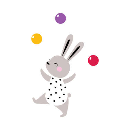 Circus Hare Animal Juggling with Colorful Balls Performing Trick Vector Illustrationのイラスト素材