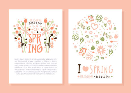 Tender Spring Hand Drawn Flowers in Vector Card or Cover Templateのイラスト素材
