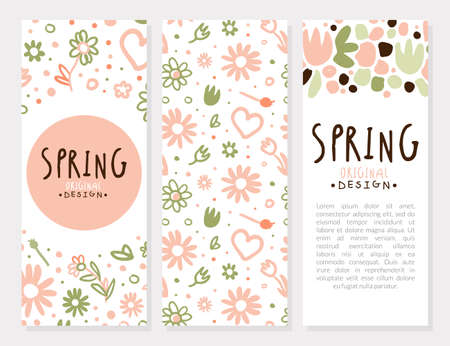 Tender Spring Hand Drawn Flowers in Vector Card or Cover Templateのイラスト素材