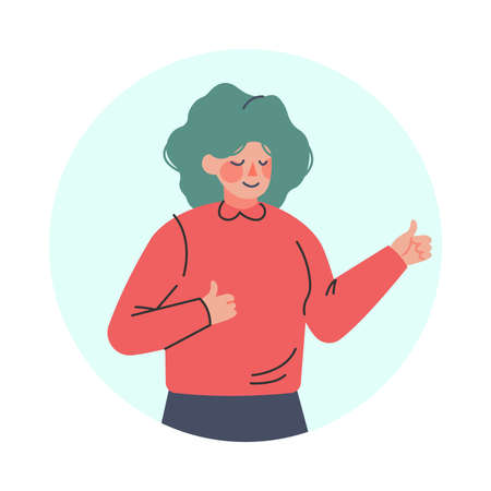 Happy Female Showing Thumb Up Making Positive Hand Gesture in Circular Frame Vector Illustrationのイラスト素材