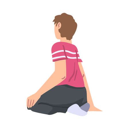 Young Man Sitting on Floor in Half Turn Cartoon Vector Illustrationのイラスト素材