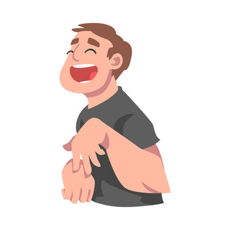 Happy Boy Laughing, Portrait of Tennager with Joyful Face Expression Cartoon Vector Illustrationのイラスト素材