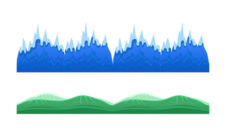 Set of Fantasy Platforms for Mobile Game interface, Gaming Environment Landscape Cartoon Vector Illustrationのイラスト素材